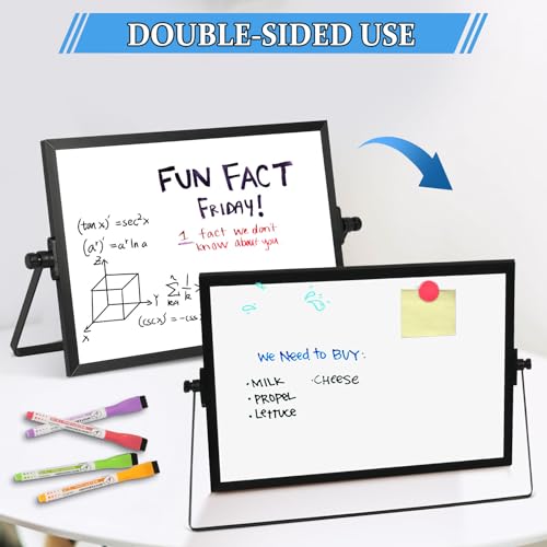 AMUSIGHT Dry Erase Magnetic White Board, 8" x 12" Black Aluminum Frame Double-Sided Desktop Whiteboard with Stand, Portable Small Whiteboard Set for Drawing, Office, Home, School