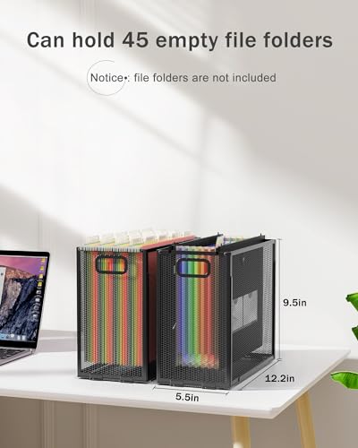 Oterri Metal Hanging File Crate, Portable Desktop Organizer for Letter Size Folders, Mesh Design (Cool Black, 1 Pack)