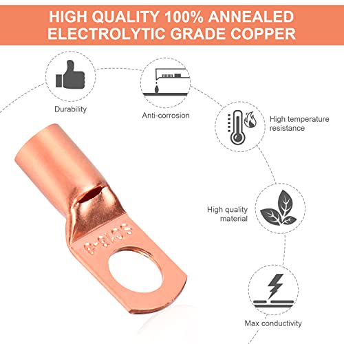 Copper Wire Lugs,Terminal Connectors,Used on AWG12 10 8 6 4 2 Cable,Heat Shrink Set,Bare Copper Eyelets,Ring Terminals Connectors,30Pcs Battery Cable Lugs Ends and 30Pcs Heat Shrink Tubing (60PCS)