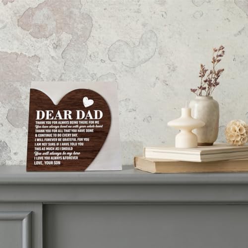 Dad Gifts from Son, Heart Plaque Sign Decor, Heart Shaped Wooden Sign for Dear Dad, Father's Day Gift for Dad, Dad Birthday Gift Idea, Dad Present, Thank You for Always Being There for Me Sign