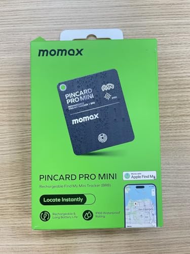 Momax Rechargeable Bluetooth Tracker, Key Finder IP68 Waterproof, Up to 328ft Range, Smart Tracking Tag for Keys, Bags, Luggage, Wallet and More, Mini Size, iOS Only