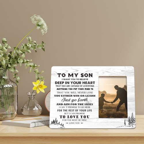 LVQHI Son Wood Picture Frame,Just Go Forth and Aim for The Skies Quote wood photo frames Gifts for Home Shelf Bedroom Tabletop Frame Desk Decor,Holds 4 X 6 Inches Photo V747