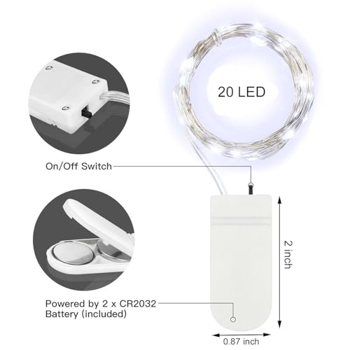 LEDIKON 6 Pack Fairy Lights Battery Operated String Lights,7.2ft 20 LED Silver Wire Cool White for Wedding,Party Centerpieces,DIY Crafts,Mason Jars Décor
