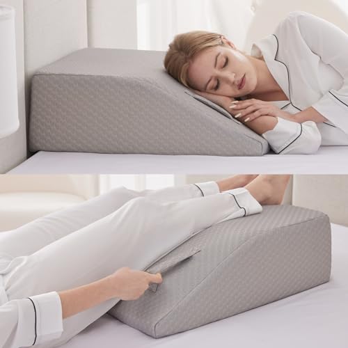 Ruqmuis Leg Elevation Pillows for Sleeping, Memory Foam Wedge Pillow for Legs, Knee Wedge Pillow for After Surgery, Swelling, Back Pain and Circulation, Non-Slip Bottom, Removable Cover (6 Inch, Grey)