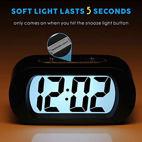 Plumeet Kids Alarm Clock Large Digital LCD Travel Alarm Clocks with Snooze and Night Light - Ascending Sound and Handheld Size - Best Gift for Kids (Black)