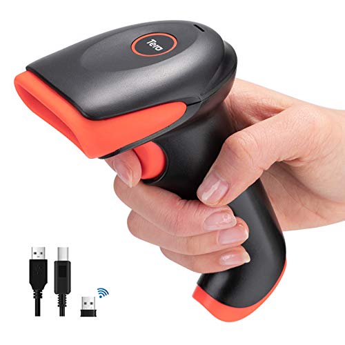 Tera Pro Wireless 2D QR Barcode Scanner 3 in 1 Bluetooth & 2.4GHz Wireless & USB Wired Connection Connect Smart Phone Tablet PC Image Bar Code Reader with Vibration Alert Model HW0002-O