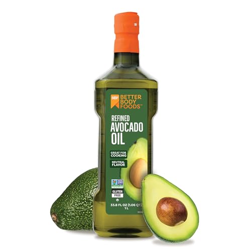 BetterBody Foods Refined Non-GMO Cooking Oil, Kosher, Keto and Paleo Diet Friendly, Avocado Oil, 1 Liter, 33.8 Fl Oz