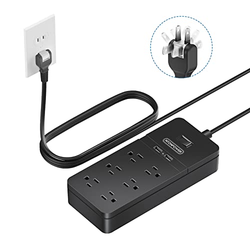 2 Prong Surge Protector Power Strip with 10ft Extension Cord, NTONPOWER 2 Prong to 3 Prong Outlet Adapter with 6 Outlets 2 USB Ports, 2100J Surge Protector Wall Mount for Old House Non-Grounded Outlet