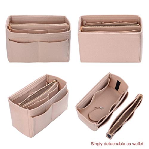 ZTUJO Purse Organizer Insert, Felt Bag Organizer with Metal Zipper, Handbag & Tote Shaper, For Speedy Neverfull Tote, 7 Sizes (X-Large, Coffee and Beige)