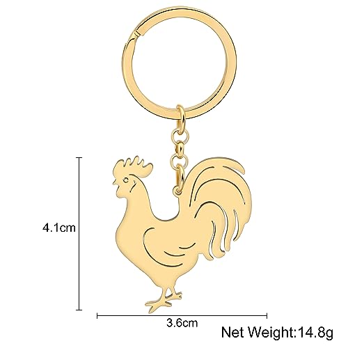 LONYOO Chicken Keychain Stainless Steel Chicken Keyring Gifts for Women Purse Car Key Charms (Gold)
