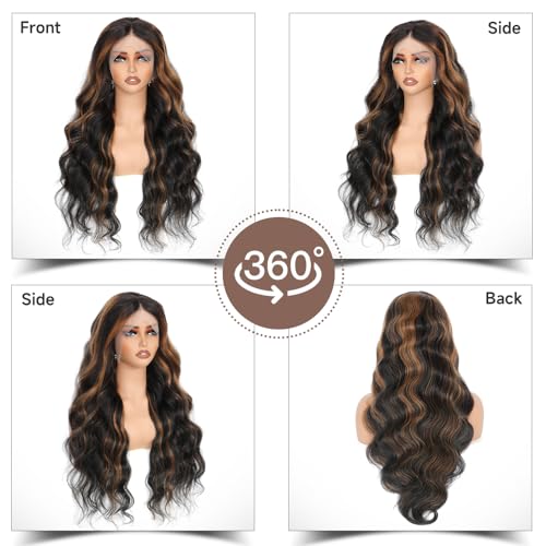 Nickgirl Highlight Lace Front Wig Human Hair 13x4 1B/Pink Body Wave Lace Front Wigs Human Hair Pre Plucked 180% Density HD Lace Colored Wigs Pink Human Hair Wig Glusless Wigs Human Hair 22 Inch