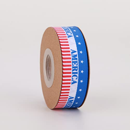 Meseey Patriotic Ribbons Red/White/Blue 40 Yards Stars and Stripes Grosgrain Ribbon Use for Hair Bows,Wreath,Gift Wrapping,Memorial Day Decoration(01)