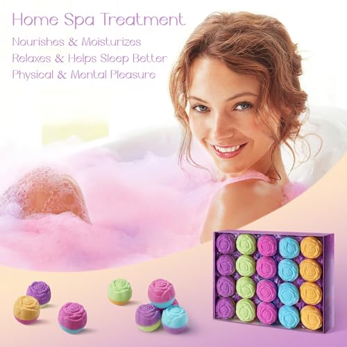 Bath Bombs for Women - 20 Pcs Handmade Natural Essential Oils Rose Bath Bombs, Home Spa Fizzies Bubble Bath for Women, Birthday Gifts for Women Her Self Care Gifts for Women Mom Wife