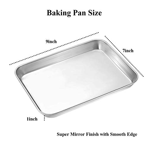 Wildone Baking Sheet with Rack Set [2 Sheets + 2 Racks], Stainless Steel Cookie Pan baking Tray with Cooling Rack, Size 9 x 7 x 1 Inch, Non Toxic & Heavy Duty & Easy Clean