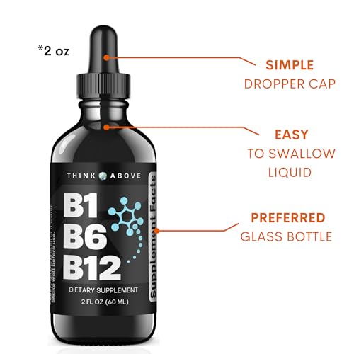 B1 B6 B12 Vitamin Liquid Drops - Nerve, Energy, Brain Support Supplement - Fruity-Like Flavor - Methylcobalamin, Thiamine, Pyridoxine - 60 Day Supply - 2 oz - for Men and Women - Simply Made