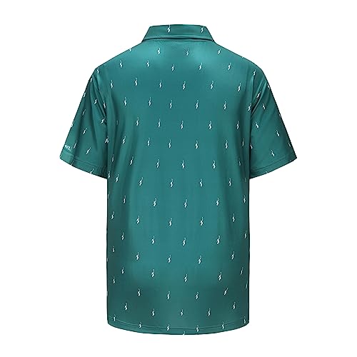 MAZEL Golf Shirts for Men Moisture Wicking Dry Fit Performance Print Short Sleeve Golf Polo Shirts (as1, Alpha, m, Regular, Regular, Dark Green)