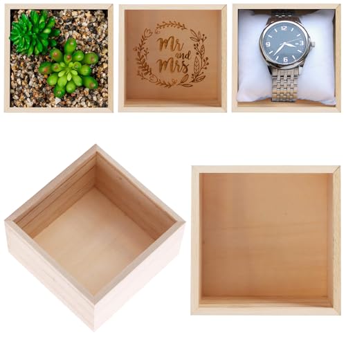 CALPALMY (12 Pack 4'' x 4'' Rustic Wooden Box Storage Organizer Unfinished Small Craft Wooden Box for Collectibles Home Venue Decor Succulents