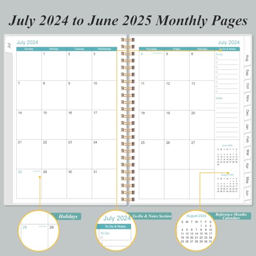 2024-2025 Planner - A5 To Do List Planner from July 2024 - June 2025, 6.4" x 8.5" with Flexible Cover, Tabs, Inner Pocket, Black Flowers