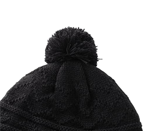 Connectyle Toddler Boy Knit Winter Hat with Ear Flaps Knit Kids Hat with Pompom Fleece Lined Beanie Cap M Blue+Purple