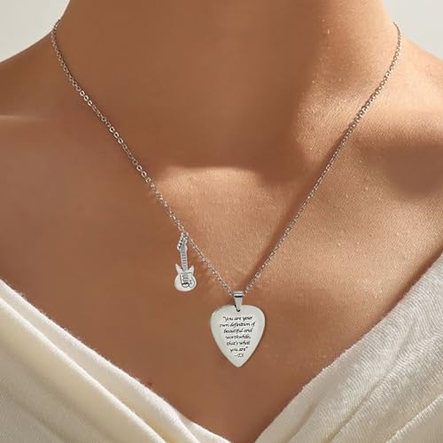 DAILI Quotes Guitar Pick Necklace, Stainless Steel Necklace for Men Women Taylor Music Lover Eras Tour Outfits Jewelry Accessories Inspired Fans Gift Inspiration Necklace For Boy/Girl/Music Lovers,