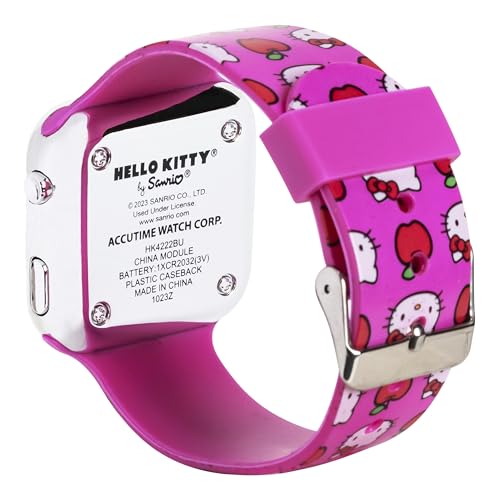 Accutime Hello Kitty Digital LED Quartz Kids Pink Watch for Girls with White Hello Kitty and Friends Band Strap (Model: HK4222AZ)