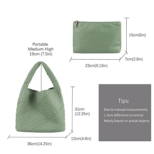 LMKIDS Women Vegan Leather Hand-Woven Tote Handbag Fashion Shoulder Top-handle Bag All-Match Underarm Bag with Purse (L-Purple)