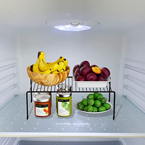 GEDLIRE Kitchen Cabinet Organizer Shelf Rack Set of 2, Medium (13 x 9.4 inch) Metal Freezer Organizer Wire Shelves, Plate Dish Storage Rack for Cabinets, Counter, Cupboard, Pantry Organization, Black