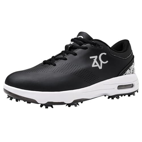 ZVC Golf Shoes Men with Spikes Non-Slip Water-Resistant Lightweight Breathable Professional Spiked Footwear Outdoor Dark Grey