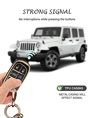 Homaupt for Jeep Key Fob Cover Compatible with Jeep Grand Cherokee Compass Challenger Charger Durango Journey Renegade 3 4 5 Buttons, Soft TPU Key Shell Protection Case with Bling Ring Car Black