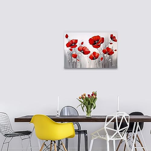 QIXIANG Red Poppies Flower Wall Art Poppy Blooming Canvas Painting Art Floral Oil Painting Prints Framed Bathroom Decor Ready to Hang (12.00" x 18.00", Poppies 1)
