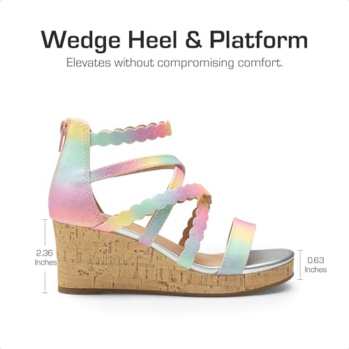 DREAM PAIRS Girls Wedge Sandals Flatform Open Toe Platform Sandals Flower Wedding Party,Size 1 Little Kid,CHAMPAGNE-GLITTER,SDSD2412K-1