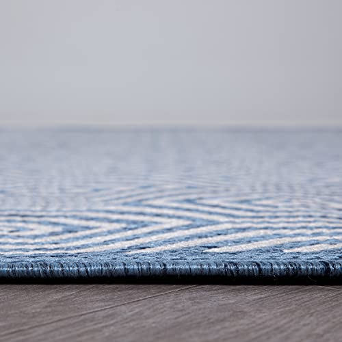 Rugshop Palmaria Modern Geometric Textured Flat Weave Easy Cleaning Outdoor Rugs for Deck,Patio,Backyard Indoor/Outdoor Area Rug 2' x 3' Blue