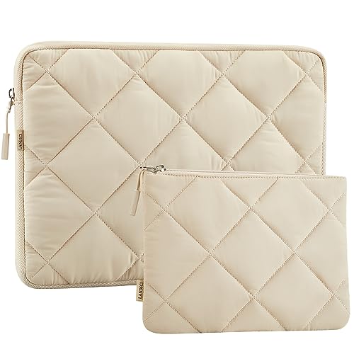 LANDICI Puffy Laptop Sleeve for 13-13.6 inch MacBook Air M3/A3113 2024, M2/A2681 M1/A2337, MacBook Pro M2 M1/A2338 2024-2016, iPad Pro 12.9, Laptop Carrying Case with Accessories Pouch, Apricot