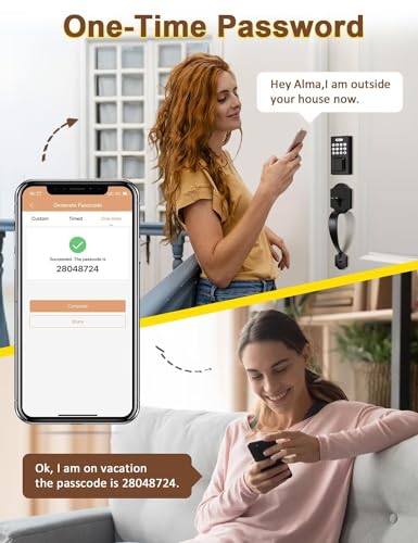 Keyless Entry Door Lock with 2 Handles, Tinewa Electronic Keypad Deadbolt, Auto-Locking, Anti-Peeping Password, Digital Smart Code Door Lock, Front Door Handle Sets, Matte Black