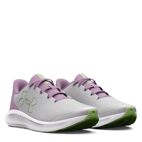 Under Armour Girls' Grade School Pursuit 3 Big Logo, (100) Halo Gray/Fresh Orchid/Lumos Lime, 3.5, US