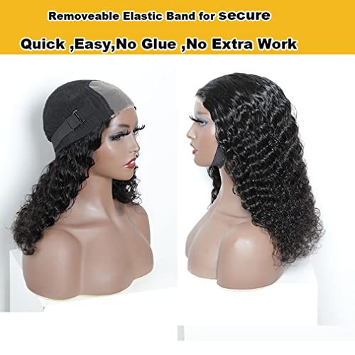 Domiso Wear and Go Glueless Wigs Deep Wave Bob Human Hair Lace Wigs Pre Cut No Glue for Black Women Pre Plucked Hairline 12 Inch