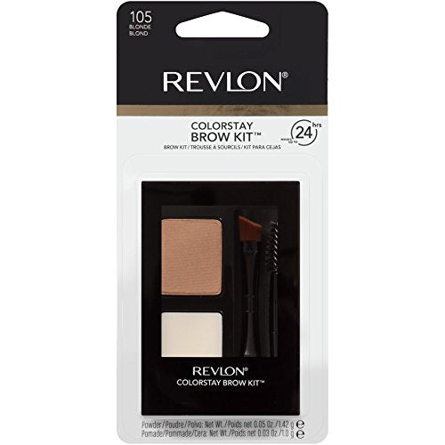 Revlon ColorStay Brow Kit, Includes Longwear Brow Powder, Clear Pomade, Dual-Ended Angled Tip Eyebrow Brush & Spoolie Brush, Blonde (105), 0.08 oz