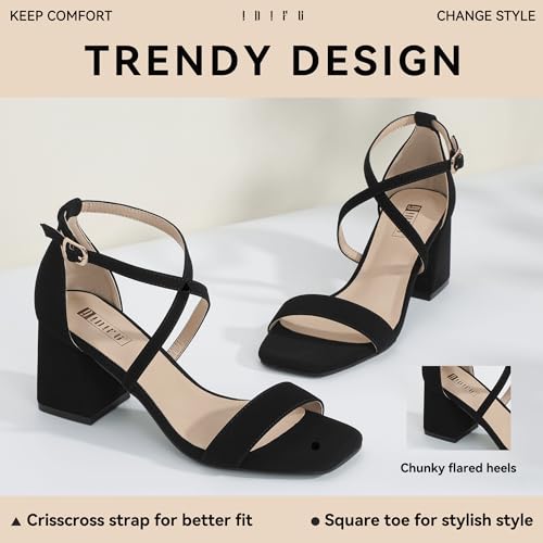 IDIFU Nude Heels Strappy Heels for Women Low Block Chunky Heels Square Toe Ankle Strap Heeled sandals Wedding Bridal Prom Party Dress Shoes Bride Dressy Comfortable Cute Trendy Heels(Nude Nubuck,10)