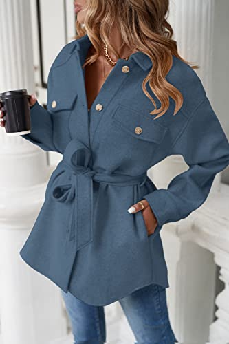ZESICA Women's Casual Trench Coat Long Sleeve Lapel Button Down Belted Jacket Outerwear Peacoat with Pockets,Apricot,Small