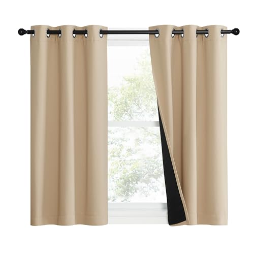 NICETOWN High-End Thermal Curtains, Full Blackout Curtains 90 Inches Long for Dining Room, Soundproof Window Treatment Drapes for Hall Room, Black, 46" Wide Per Panel, Set of 2 Panels