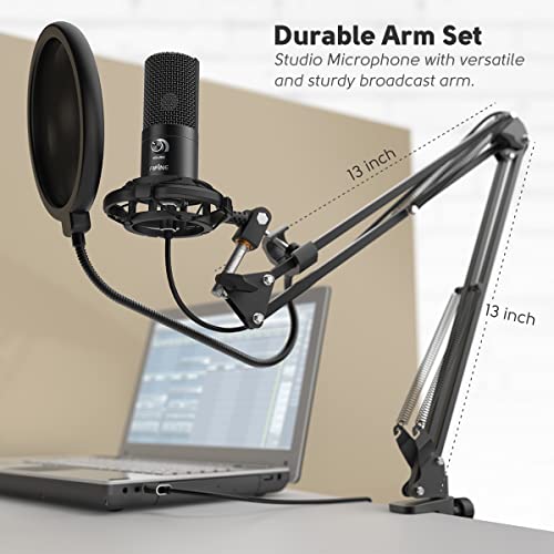 FIFINE Studio Condenser USB Microphone Computer PC Microphone Kit with Adjustable Boom Arm Stand Shock Mount for Instruments Voice Overs Recording Podcasting YouTube Vocal Gaming Streaming-T669