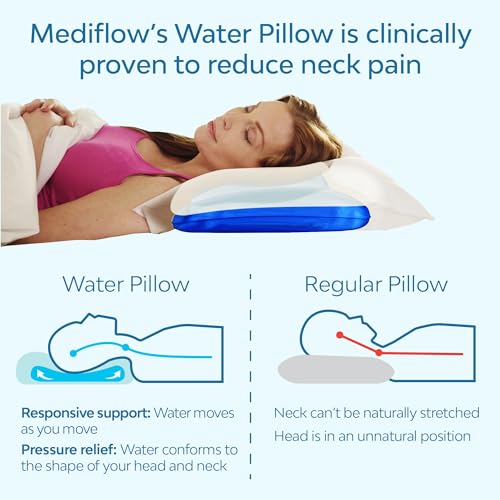 Mediflow Fiber Water Pillow - Adjustable Pillow for Neck Pain Relief, Pillow for Side, Back, and Stomach Sleepers, The Original Inventor of The Water Pillow, Clinically Proven Bed Pillow (2 Pillows)