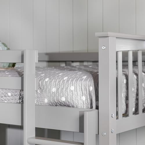 Walker Edison Resende Mission Style Solid Wood Twin over Twin Bunk Bed, Twin over Twin, Grey