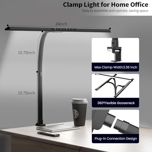 Upgraded Desk Lamp with RGB Backlight,24W Architect Desk Lamps for Home Office,Tall Desk Light with Clamp,60"Timer,25 Lighting Modes,Eye Caring Swing Arm Desk Lamp for Monitor PC,Gaming,Study,Work
