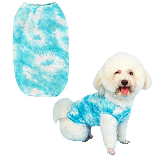 Dog Blue Tie-dye Sleeveless T-shirt Spring and Summer thin Cotton Puppy Dog Clothes Cute Tie-dye Printed Vest（Small Blue）