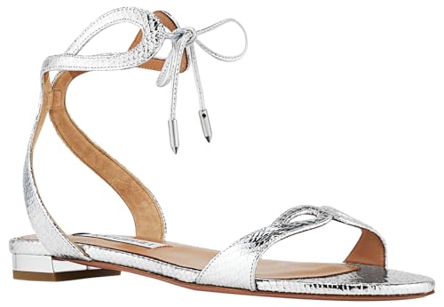 Aquazzura Tessa Sandal Flat, Silver, 10