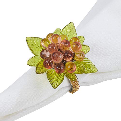 SARO LIFESTYLE NR728.AM NR728 Collection Beaded Napkin Rings with Flower and Leaves (Set of 4), 2.5" x 2.5", Amber