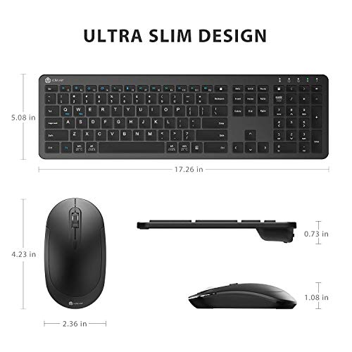 iClever GK08 Wireless Keyboard and Mouse - Rechargeable Wireless Keyboard Ergonomic Full Size Design with Number Pad, 2.4G Stable Connection Slim Keyboard and Mouse for Windows, Mac OS Computer