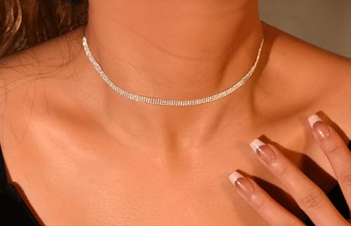 Tavmudar MOLEVY Dainty Silver Necklace for Women 14K Gold Plated Choker Necklaces Silver Necklace Satellite Chain Necklaces Simple Choker Beaded Circle Necklace Trendy Jewelry Christmas Gift for Her