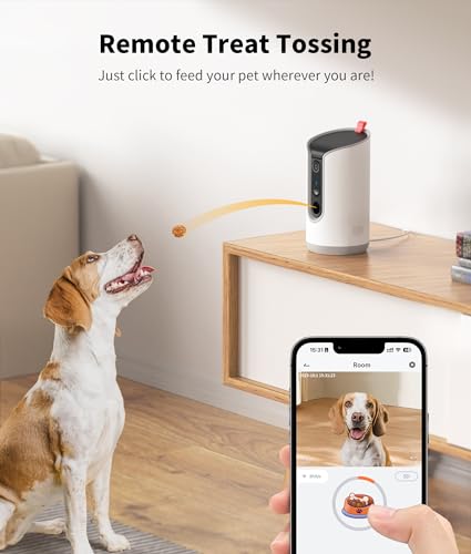 TKENPRO 2K Pet Camera Treat Dispenser, 360°View Dog Camera with Phone App, 5G&2.4G WiFi 2-Way Talk Pet Camera Indoor for Cats Remote Treat Tossing, Motion Alerts, Auto Tracking